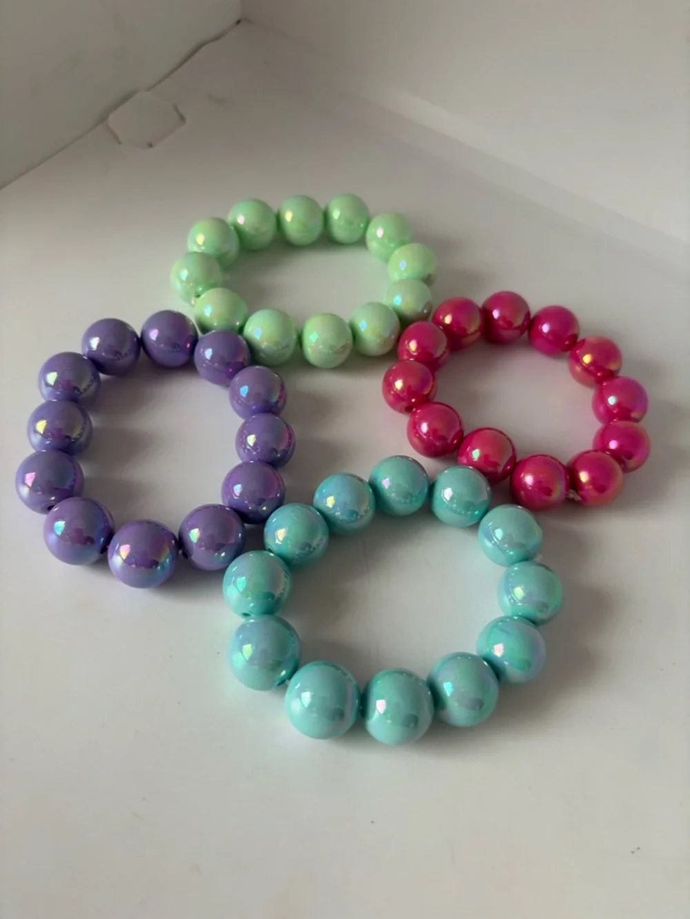 Iridescent Chunky Bead Stretch Bracelets - Mint, Hot Pink, Lavender, Aqua